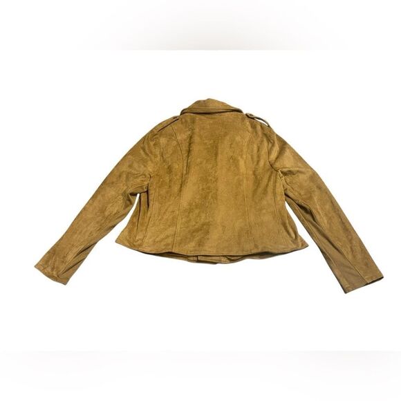 NWT PLUS LANE BRYANT Tucson Tan Faux Vegan Suede Stretch Moto Jacket Sz 14/16 - Picture 6 of 10